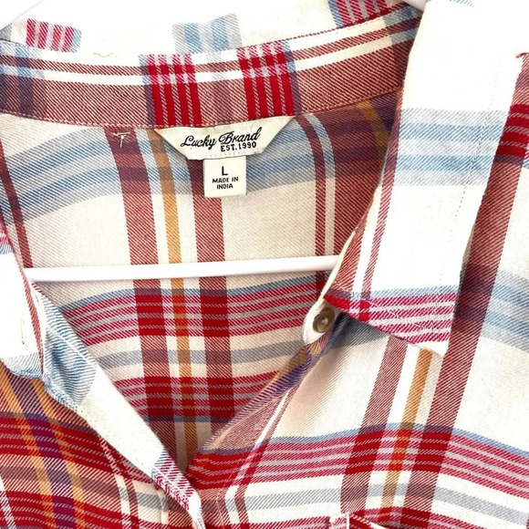 Lucky Brand Womens Plaid Button Up L Shirt Twist Back Hem Blouse Casual Flannel - Picture 6 of 6